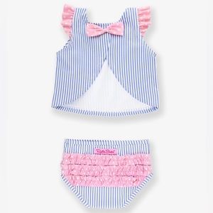 RuffleButts Toddler Periwinkle Seersucker Tulip Back Tankini, 12-18m, NWT